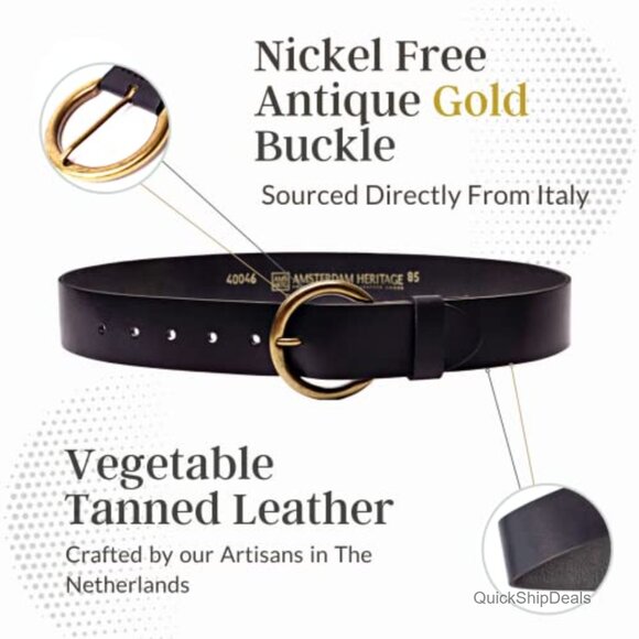 Genuine Leather Belt with Antique Gold Buckle for Jeans and Dresses main image 6